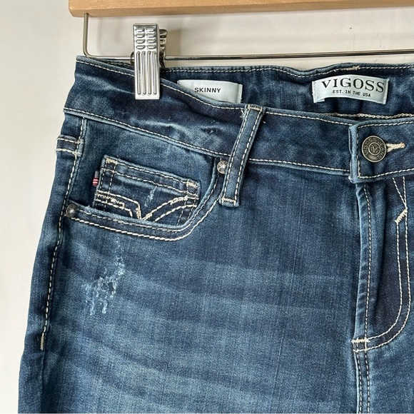 Vigoss Women’s Skinny Jeans Flap Embroidered Pockets Raw Hem Sz 6 - Picture 10 of 13